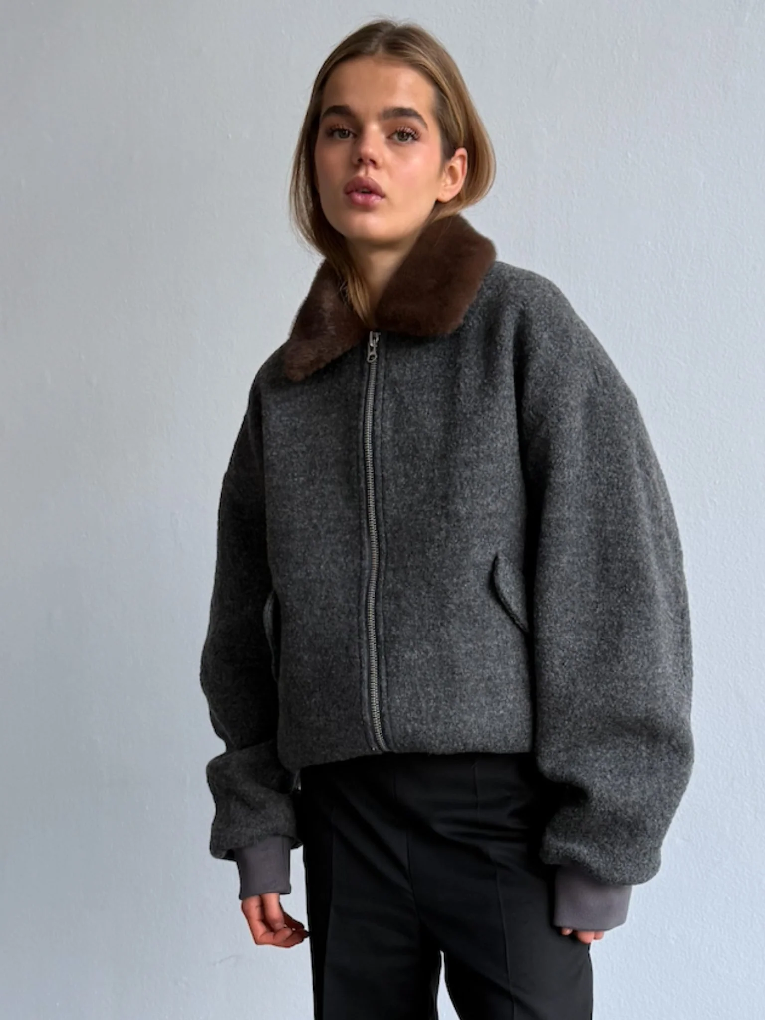 AVERY BOMBER JACKET - GREY/BROWN - Image 3