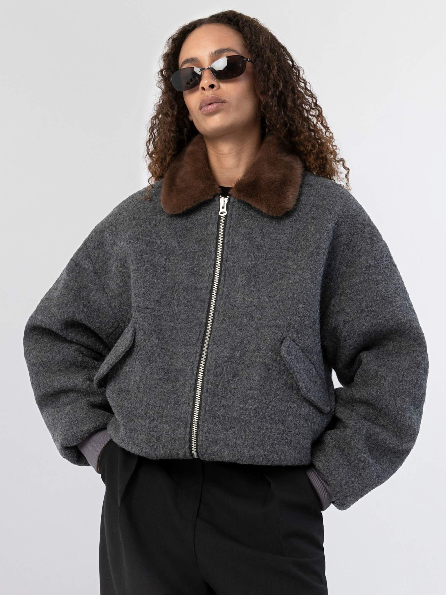 AVERY BOMBER JACKET - GREY/BROWN - Image 8