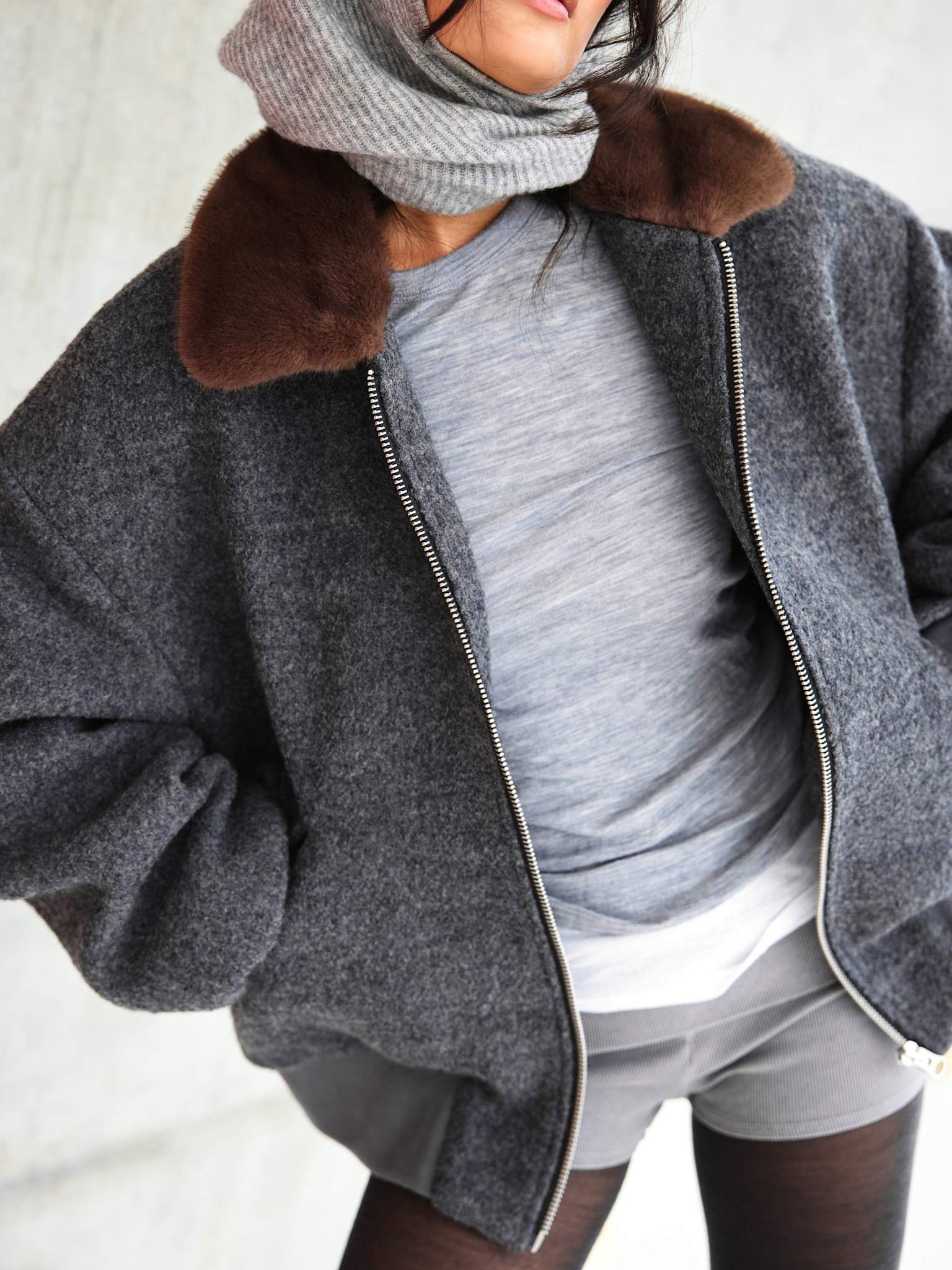 AVERY BOMBER JACKET - GREY/BROWN - Image 9