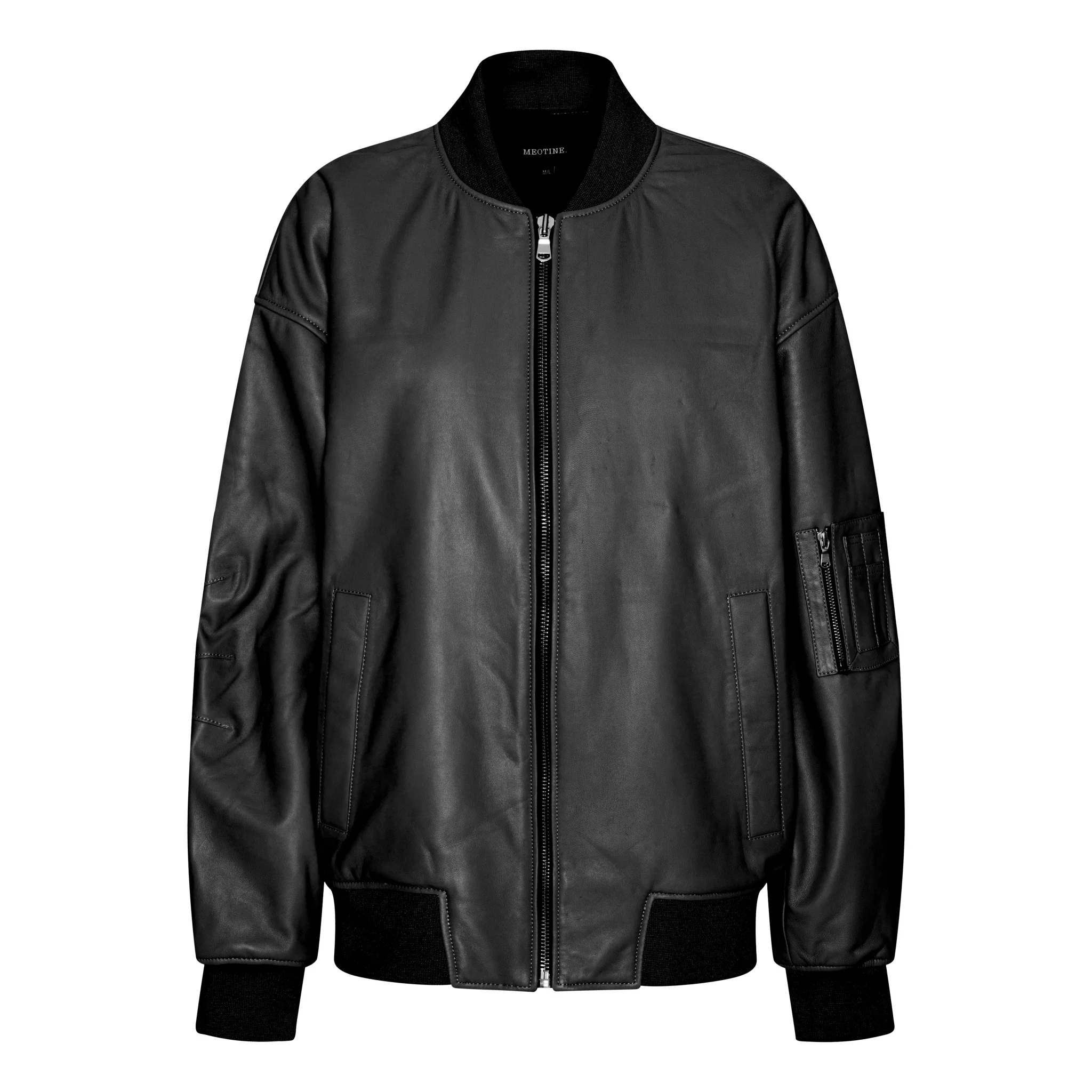 BIANCA LEATHER BOMBER - BLACK - Image 6