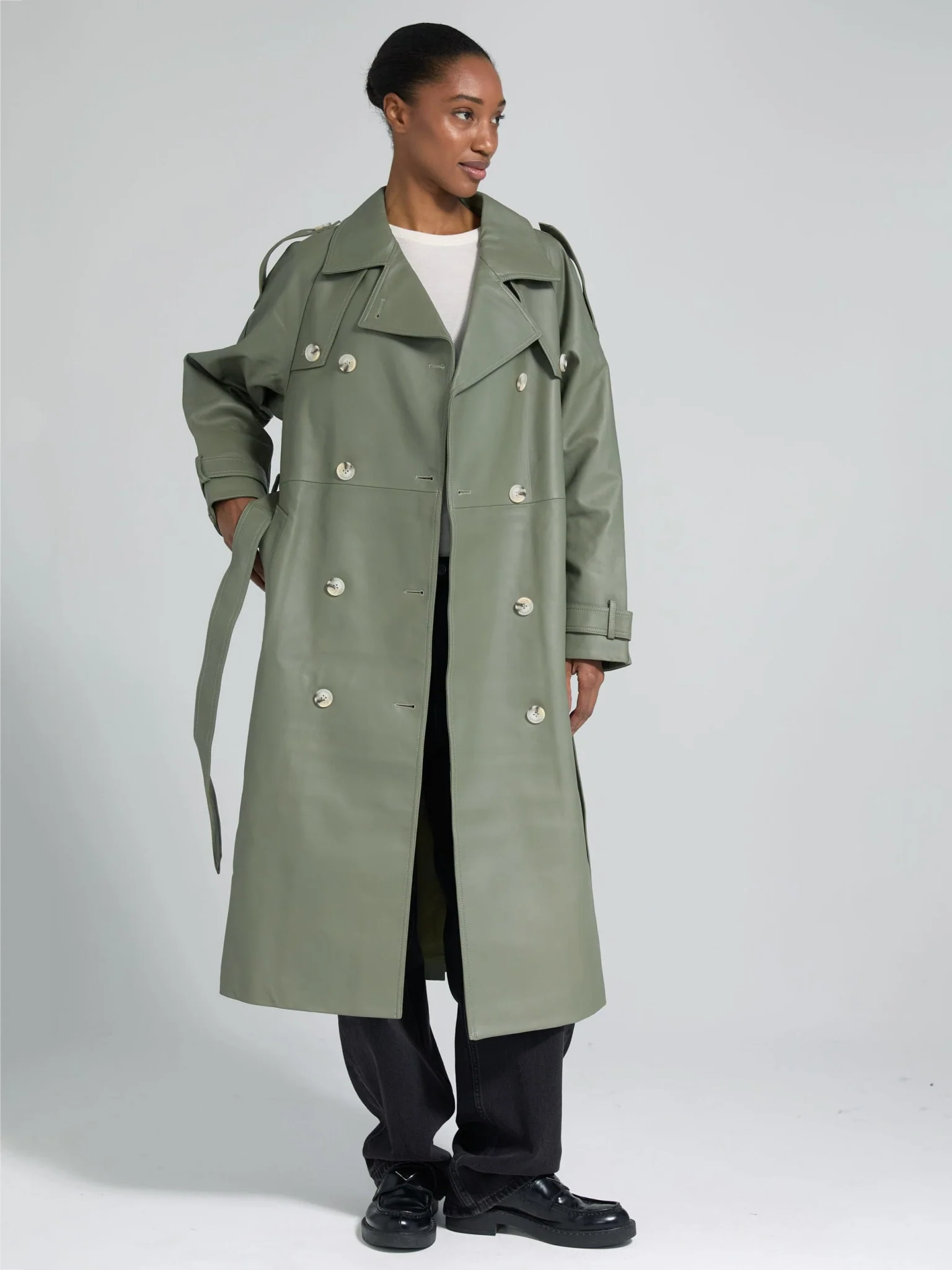BOBBY LEATHER COAT- GREEN - Image 4