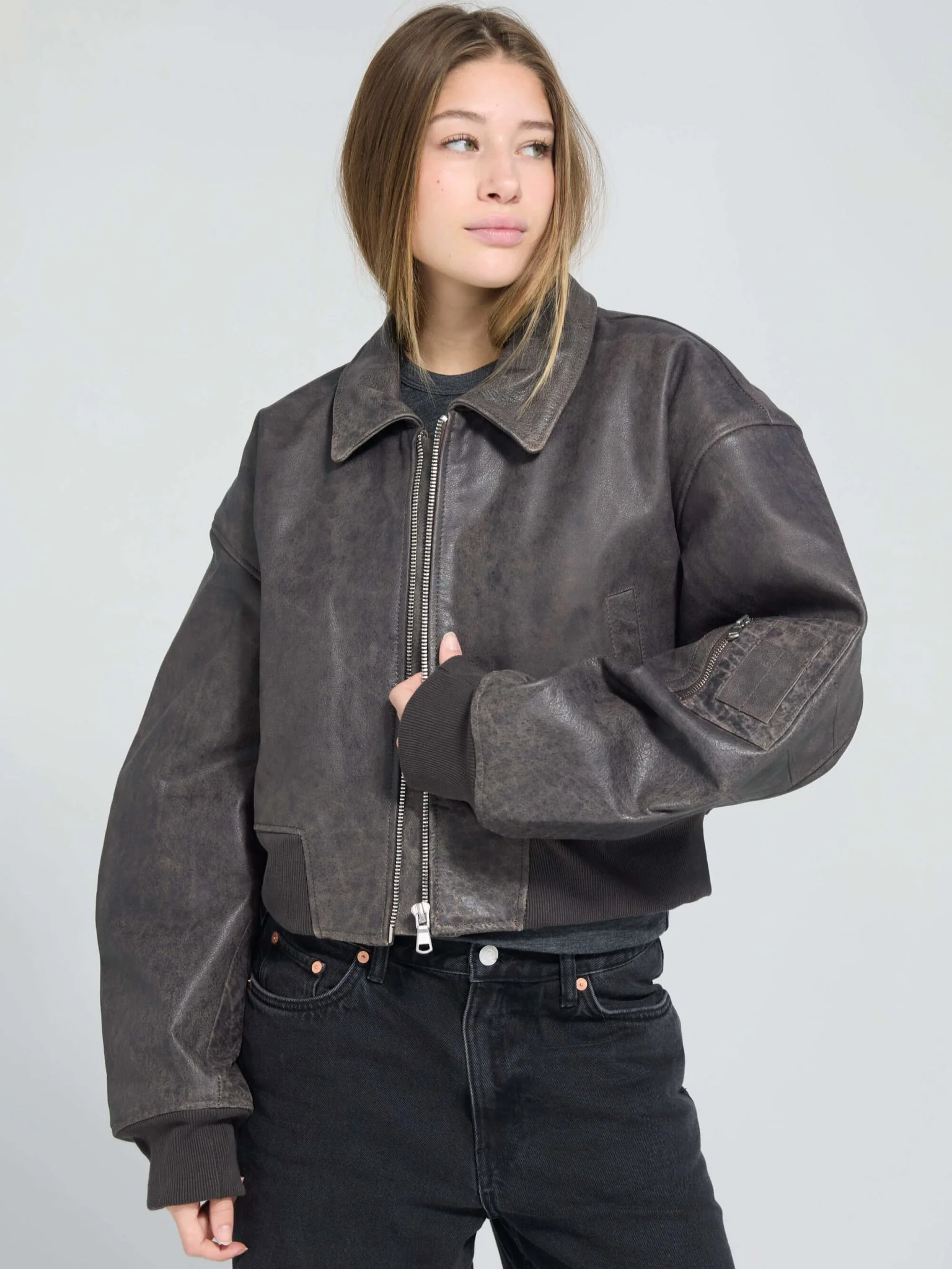 BONNIE CROPPED BOMBER - BROWN - Image 10