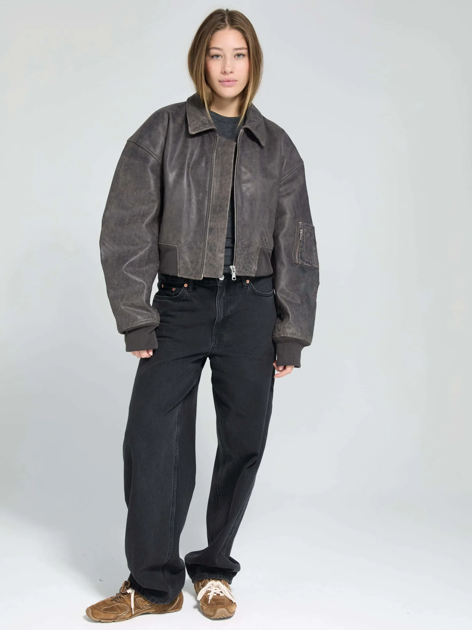 BONNIE CROPPED BOMBER - BROWN - Image 3