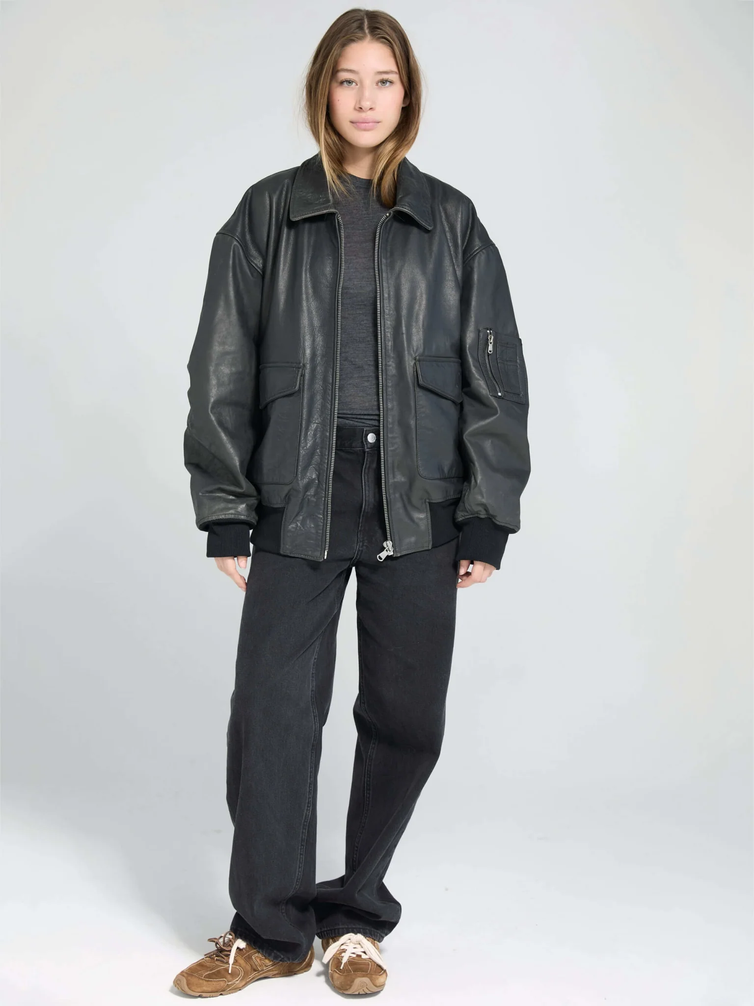 CLYDE LEATHER BOMBER - BLACK - Image 3