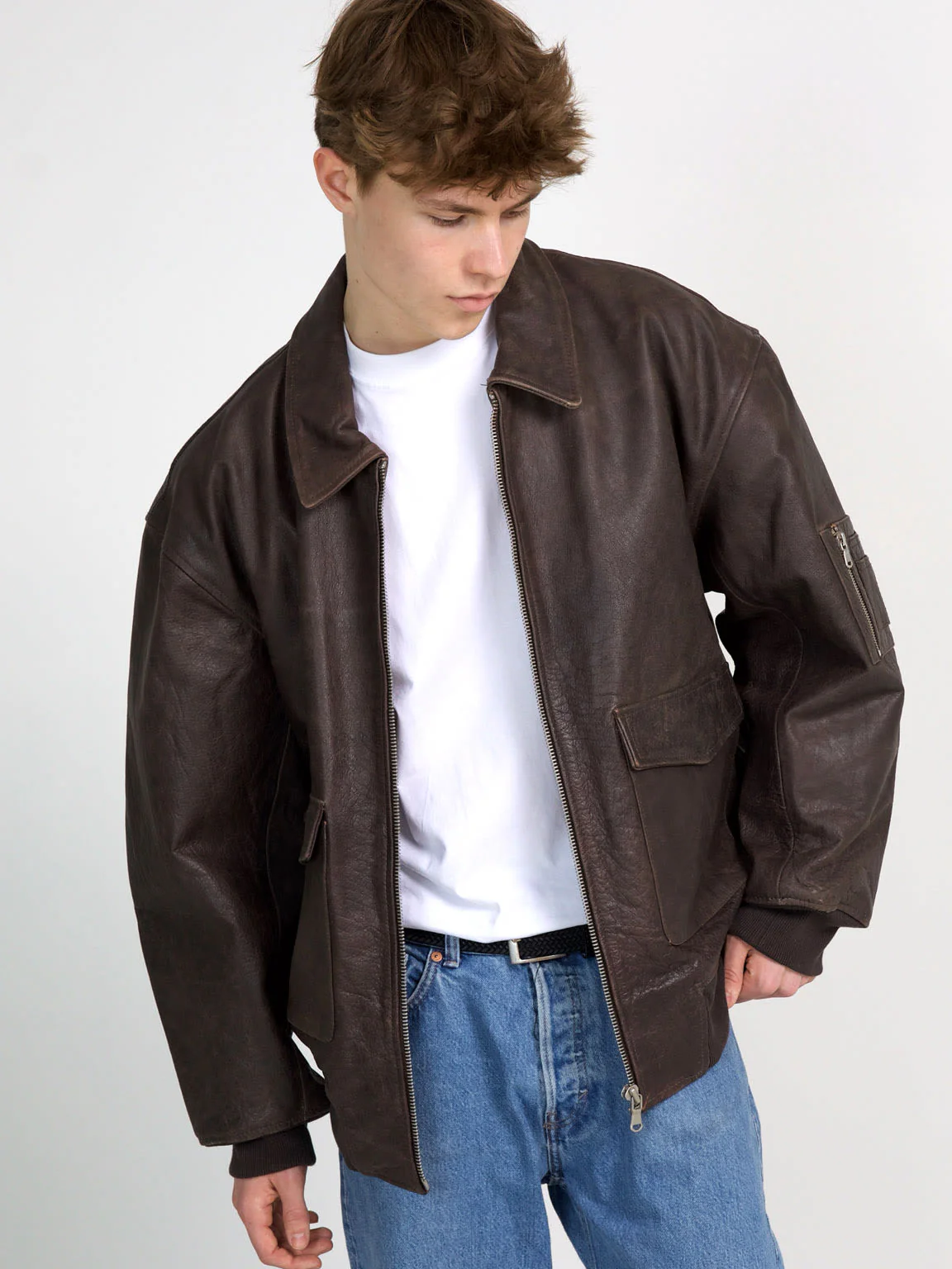 CLYDE LEATHER BOMBER - BROWN - Image 5