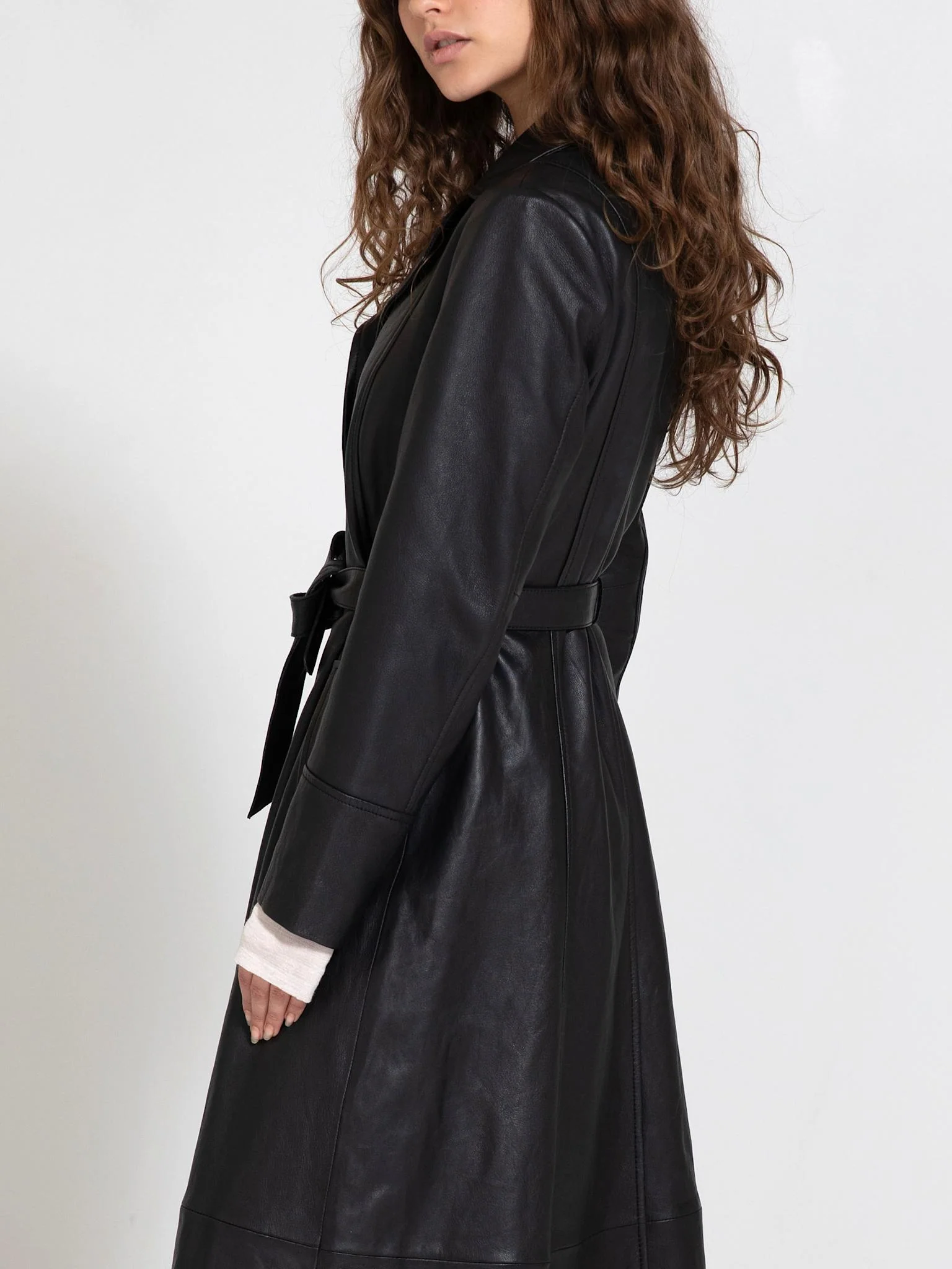 DREW LEATHER COAT - BLACK - Image 3
