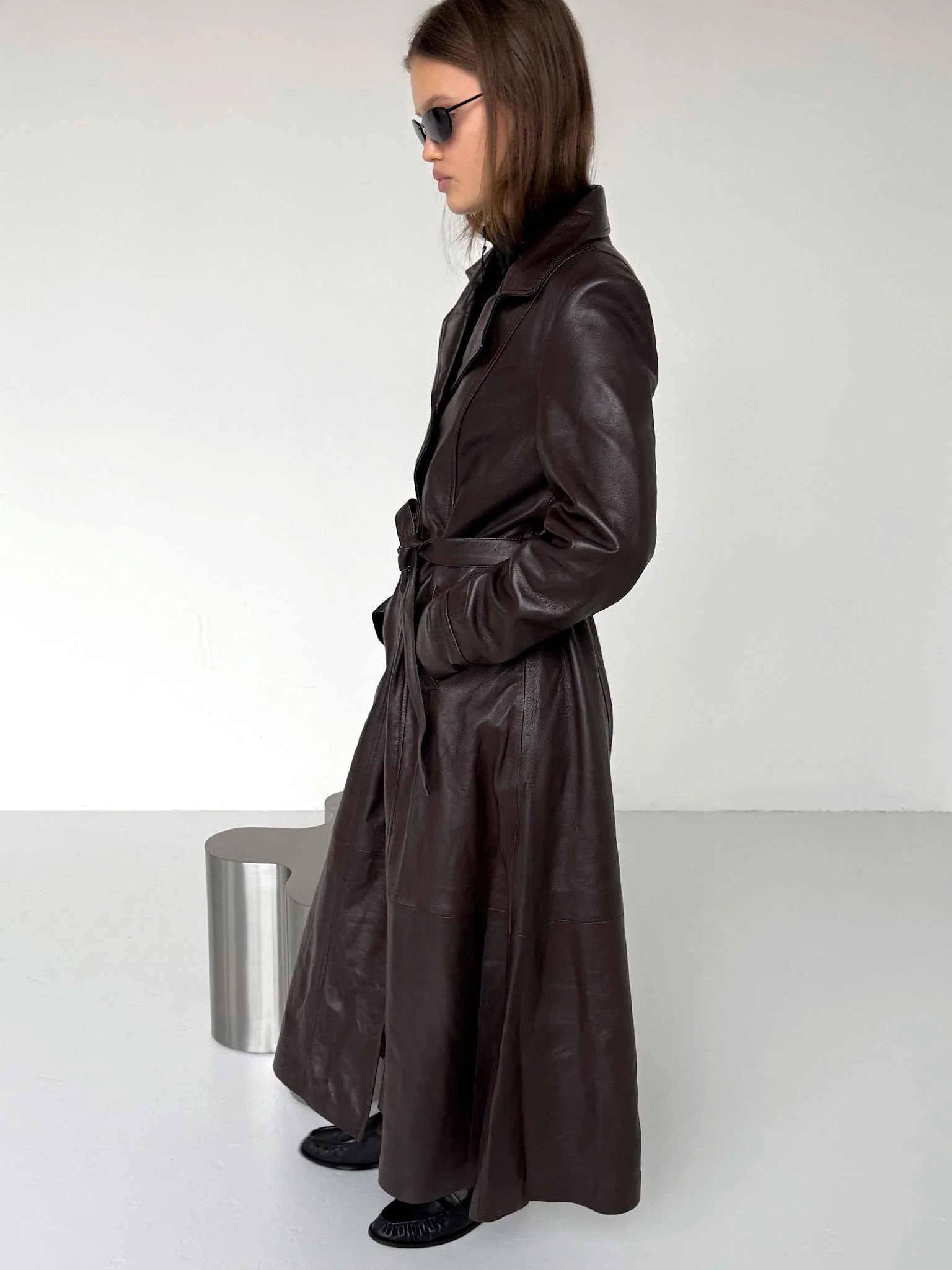 DREW LEATHER COAT - BROWN - Image 3