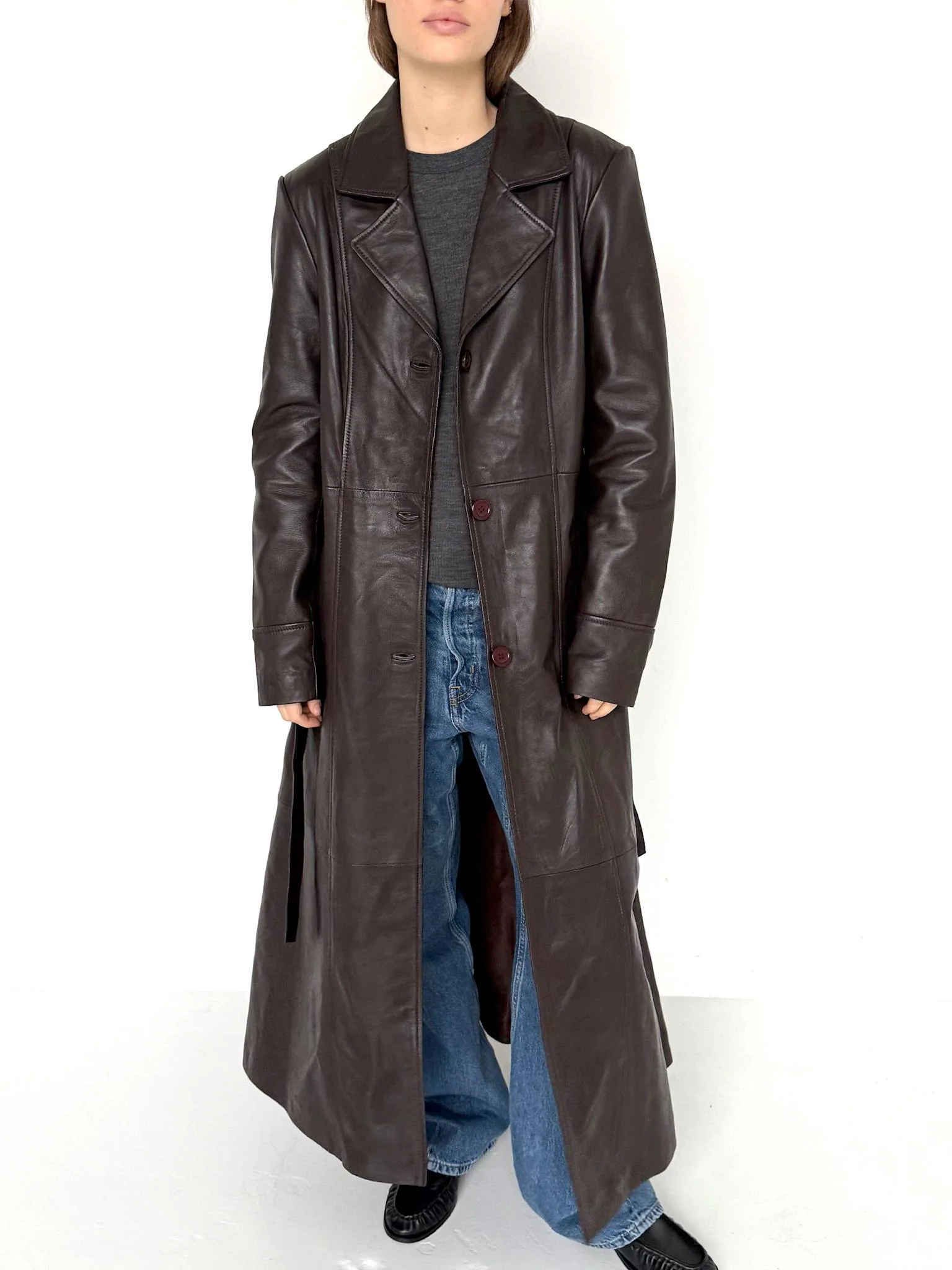 DREW LEATHER COAT - BROWN - Image 4