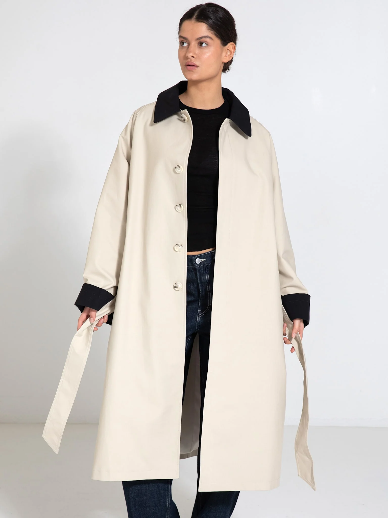 JOEL CANVAS COAT - CREME/BLACK - Image 3