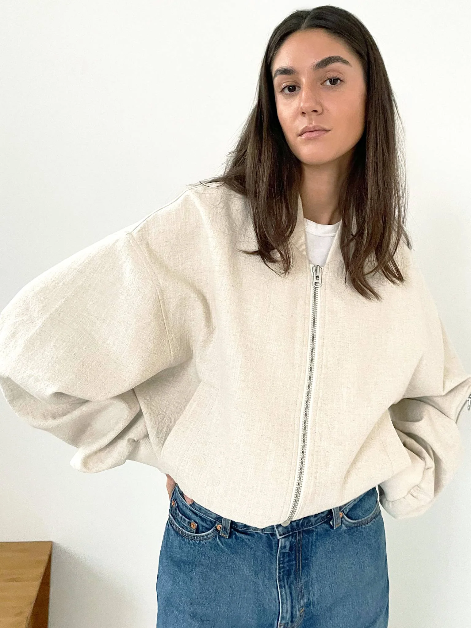 KIAN LINEN BOMBER - CREME - Image 3