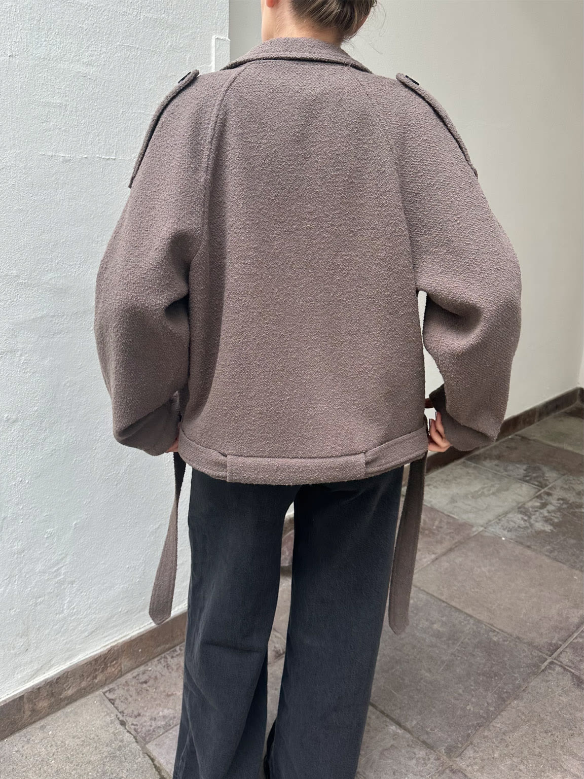 KIRA BOUCLE TRENCH JACKET - GREY BROWN - Image 3