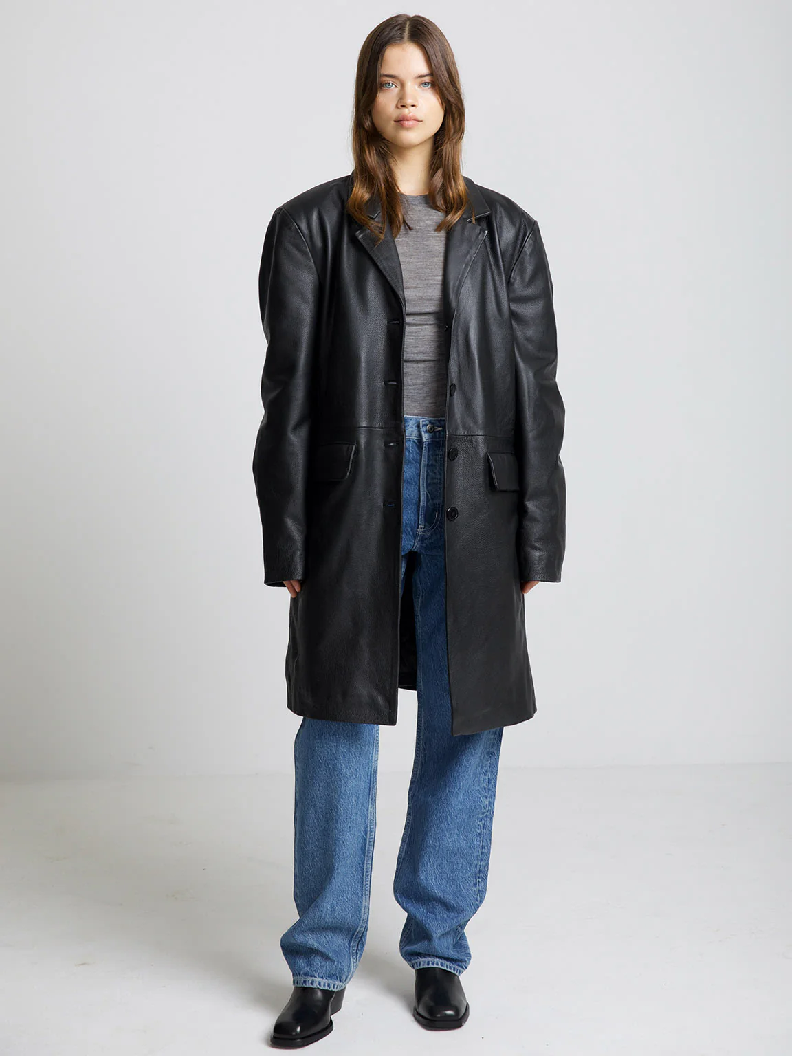 ZANDRA LEATHER COAT - BLACK - Image 3